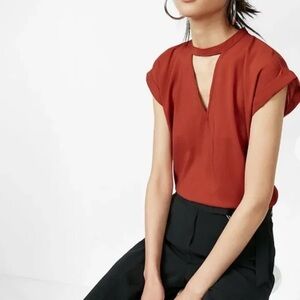 Express Choker Neck Gramercy Tee XXS Burgundy Red